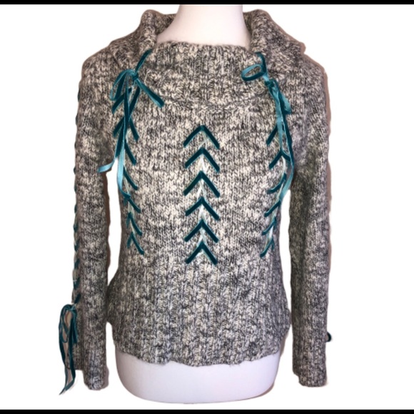 Anthropologie Sweaters - Anthro Sleeping on Snow Lace Up Ribbon Sweater Med